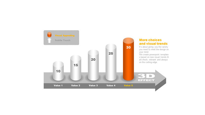 3D立体PPT柱形图模板素材